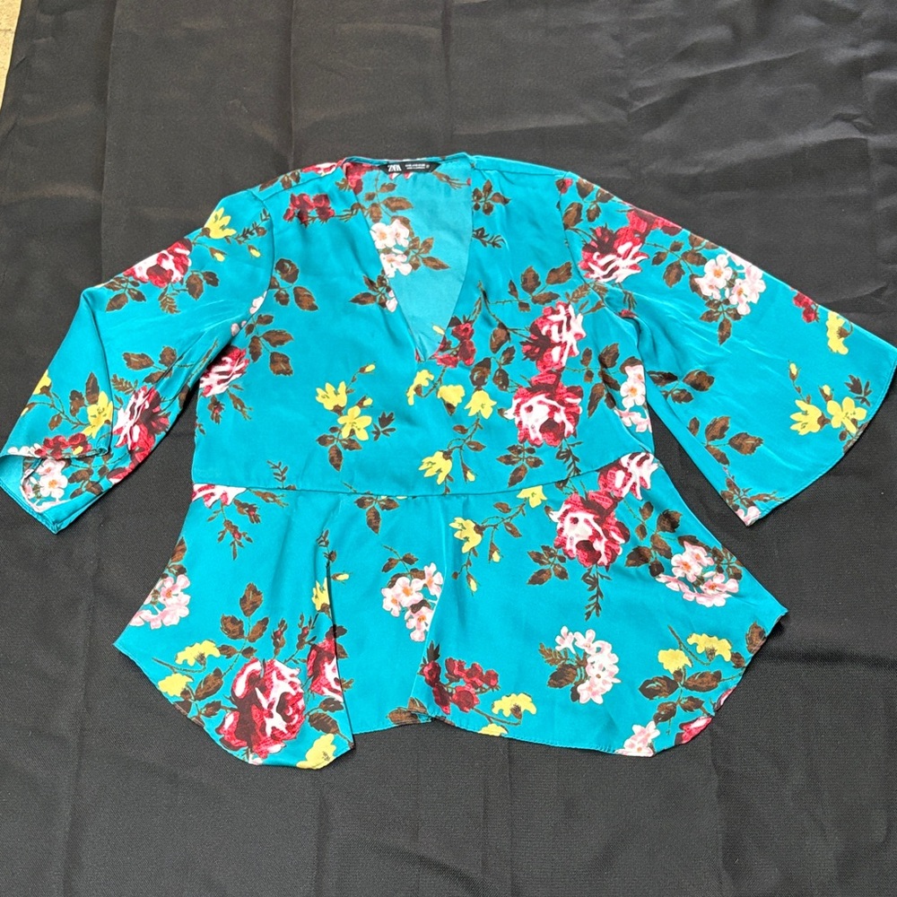 Zara Turquoise Floral Blouse